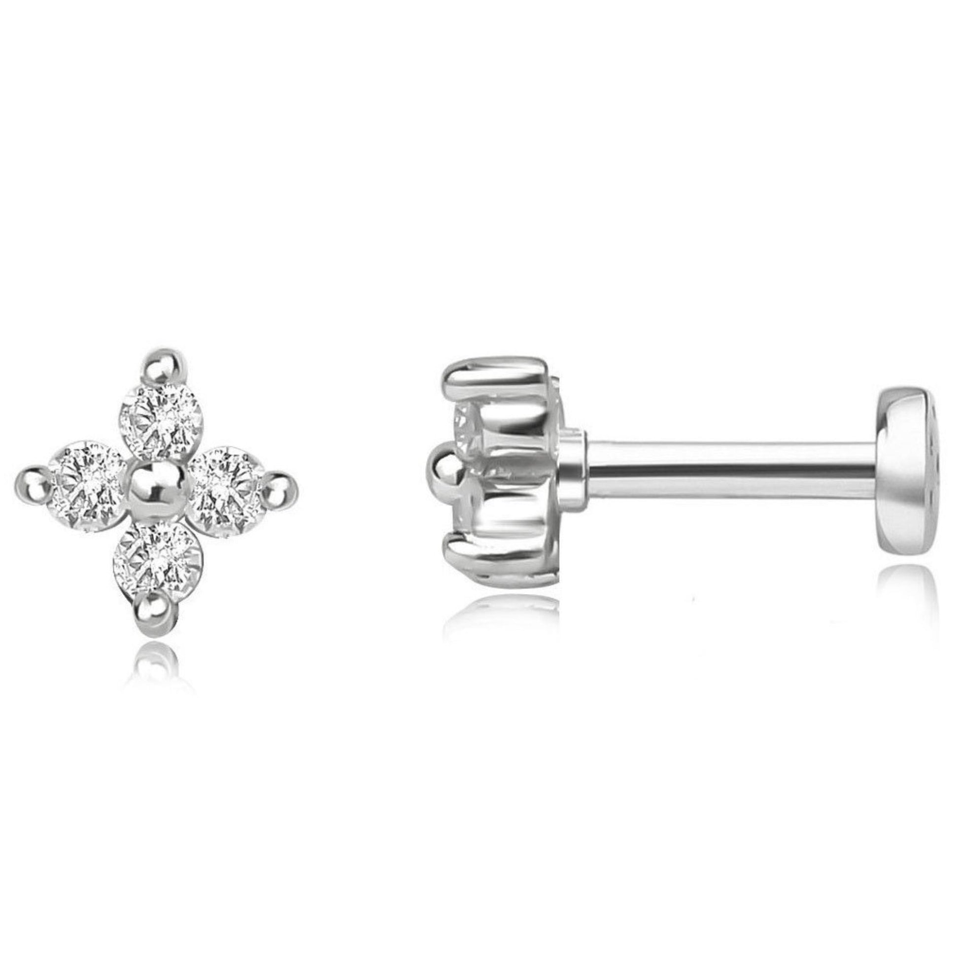 Cubic Zirconia Flat Back Stud Earrings by Ginger Lyne Gold Plated Sterling Silver Body Jewelry - 1mm-Silver