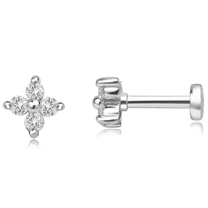 Cubic Zirconia Flat Back Stud Earrings by Ginger Lyne Gold Plated Sterling Silver Body Jewelry - 1mm-Silver