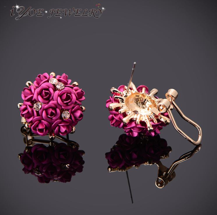 Rose Stud Earrings Purple Gold Plated Womens by Ginger Lyne Collection