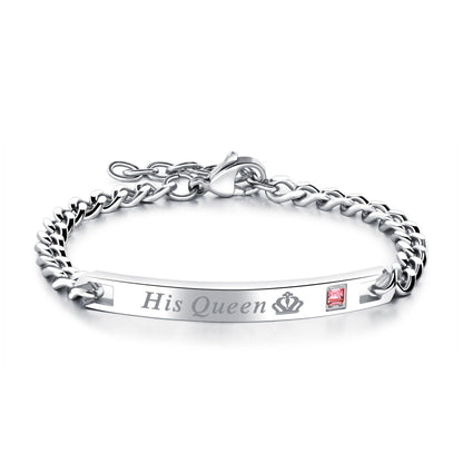 HisQueenorHerKingBraceletforWomenbyGingerLyneStainlessSteelIDStylePinkCZAdjustableto7.5"_Womens-1