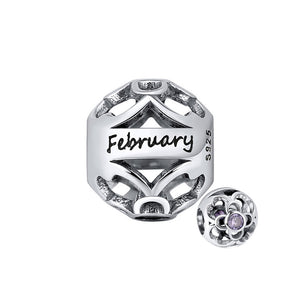 Birthstone Charms for Bracelet Sterling Silver CZ Womens Ginger Lyne Collection - February