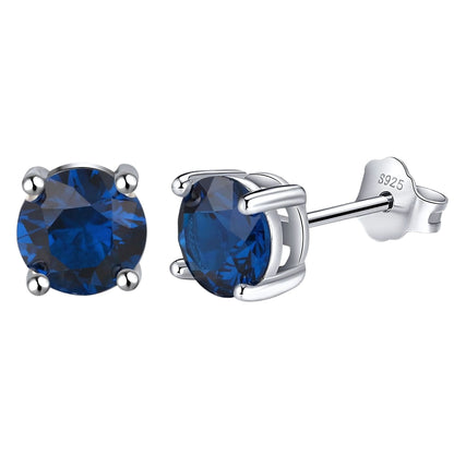 September Birthstone Stud Earrings for Women Blue Cubic Zirconia 6mm Sterling Silver Studs by Ginger Lyne - September