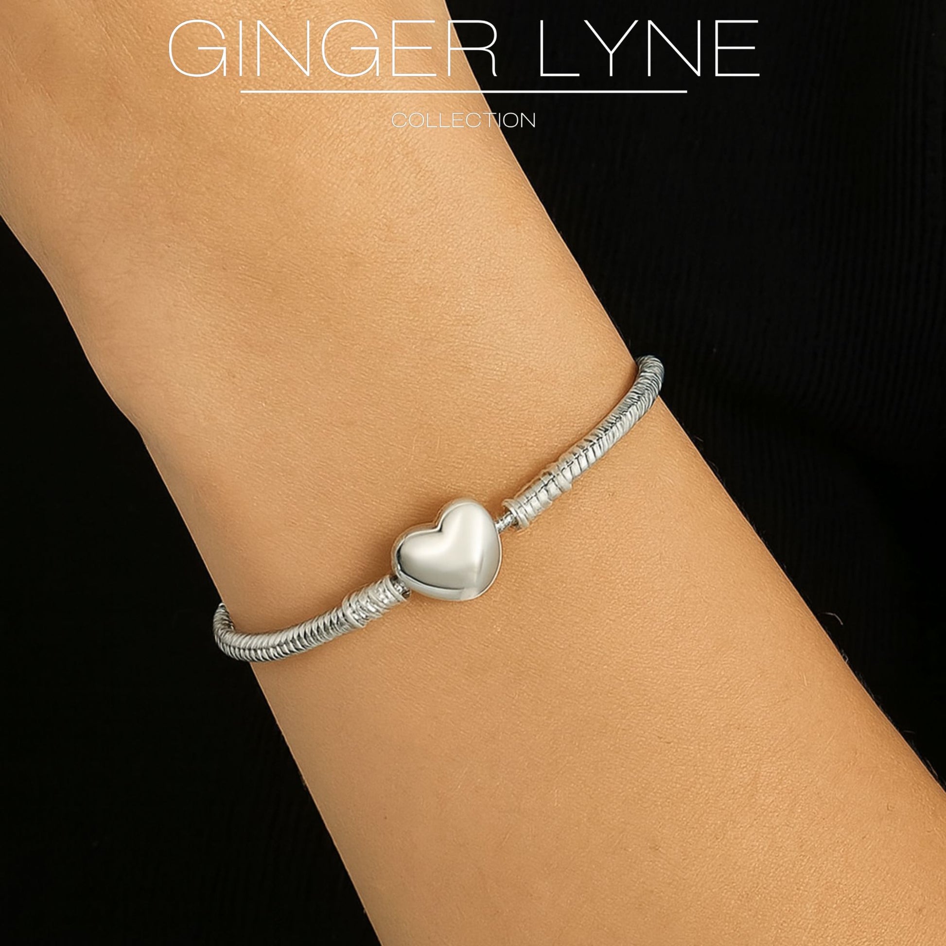 SnakeCharmBraceletWithHeartClaspSilverPlatedFitsStandardEuropeanBeadsGingerLyneCollection-17cm=6.69inch-17cm=6.69inch-Silver_17cm=6.69inch-Silver-5