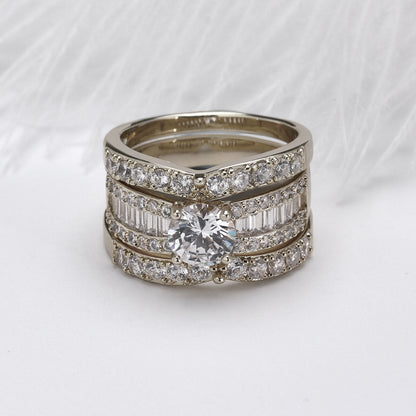 Enchanment Bridal Set 3pcs Cz Engagement Ring Band Womens Ginger Lyne Collection - gold,10