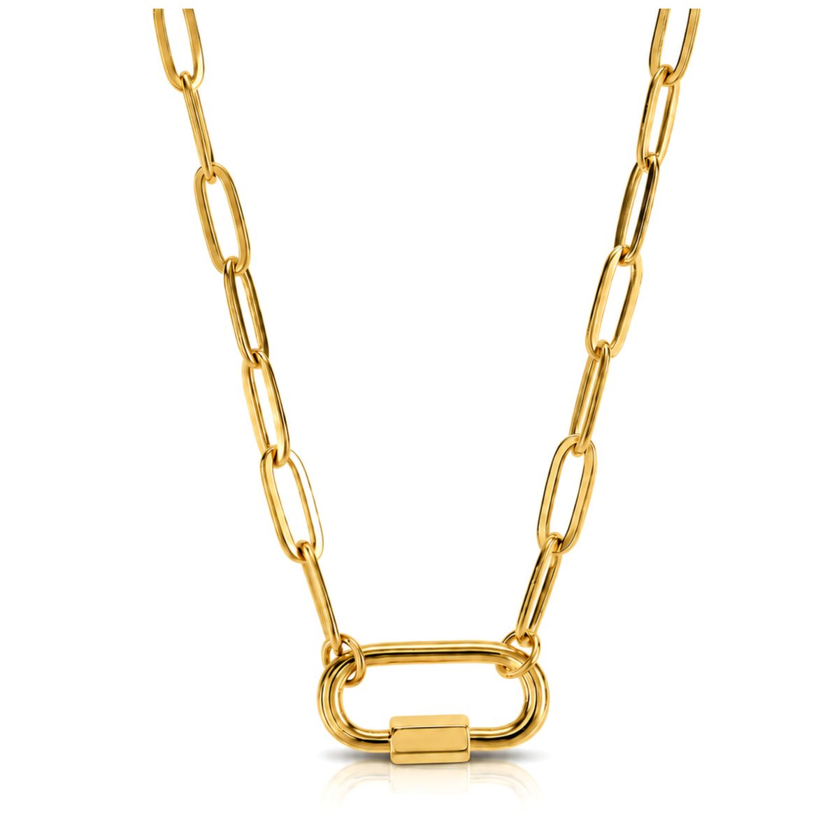 Gold Plated Square Screw Rectangle Carabiner Charm Holder Necklace Paperclip Chain 18-20 Inch Stainless Steel by Ginger Lyne - Gold-PaperclipChain/Rect Sq CH