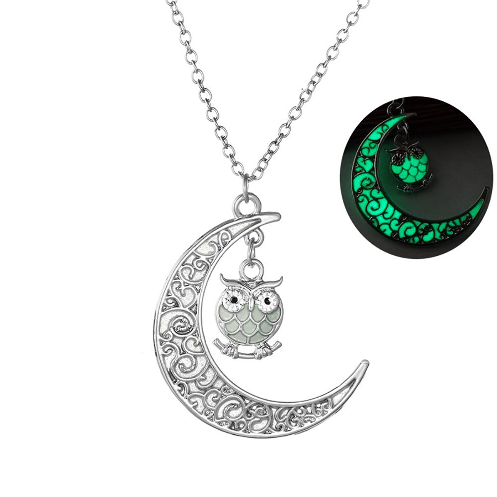 Owl Glow In Dark Pendant Chain Necklace for Women Green or Blue Ginger Lyne Collection - Green