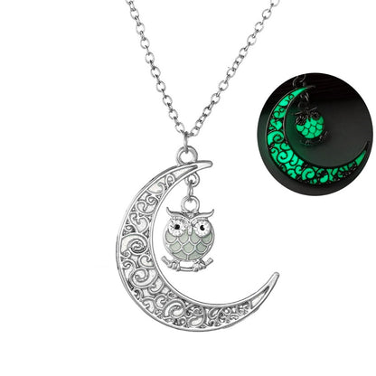 Owl Glow In Dark Pendant Chain Necklace for Women Green or Blue Ginger Lyne Collection - Green