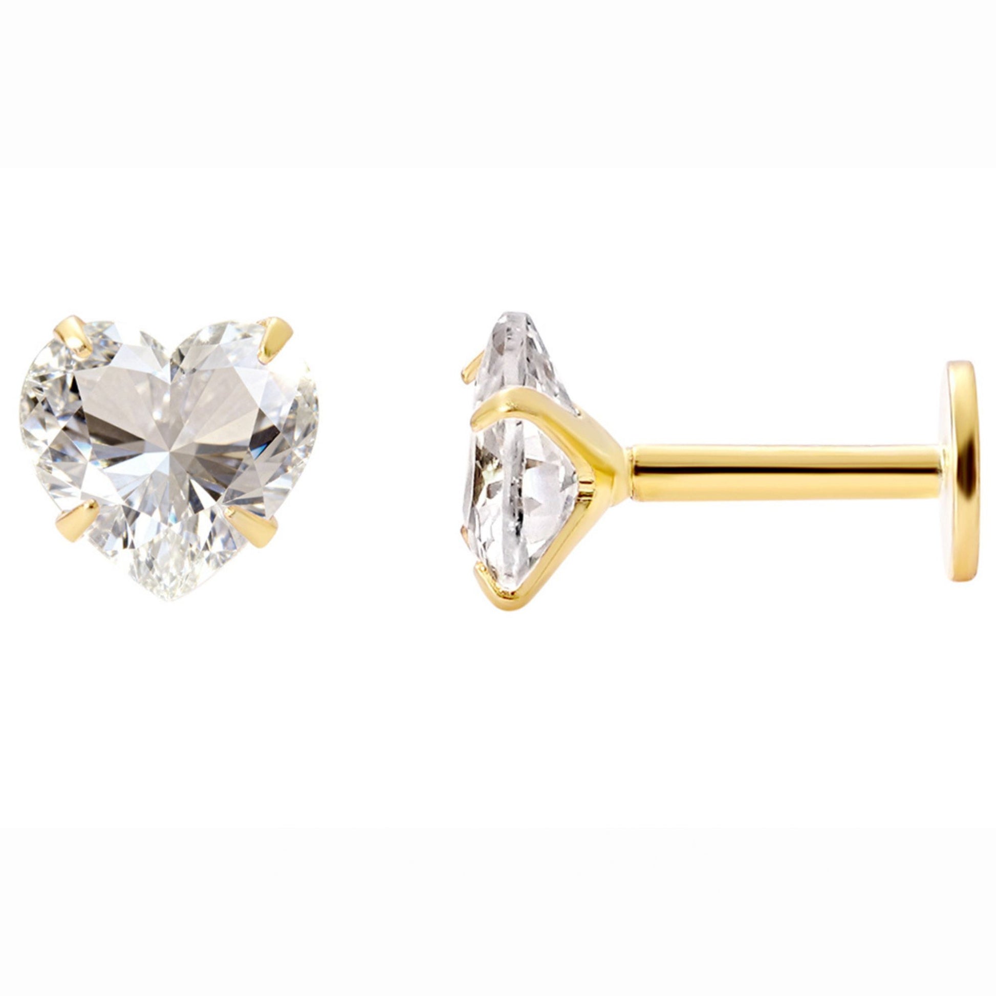 GingerLyneSolitaireHeartFlatBackStudEarringsSterlingSilverCubicZirconiaBodyJewelry_Gold-1