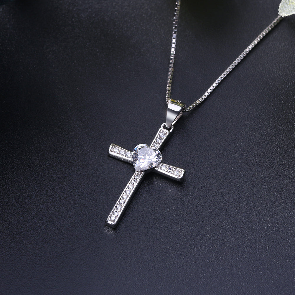 Cross Heart Pendant Necklace for Women and Girls Sterling Silver Cz Ginger Lyne Collection