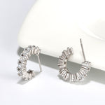 Load image into Gallery viewer, Half Round Curved Earrings for Women Sterling Silver Clear Cz Ginger Lyne Collection
