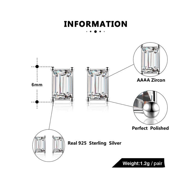 Emerald Cut Stud Earrings for Women Cubic Zirconia Sterling Silver Ginger Lyne Collection