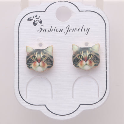 Tabby Cat Kitty Stud Earrings for Girls Women Ginger Lyne Collection