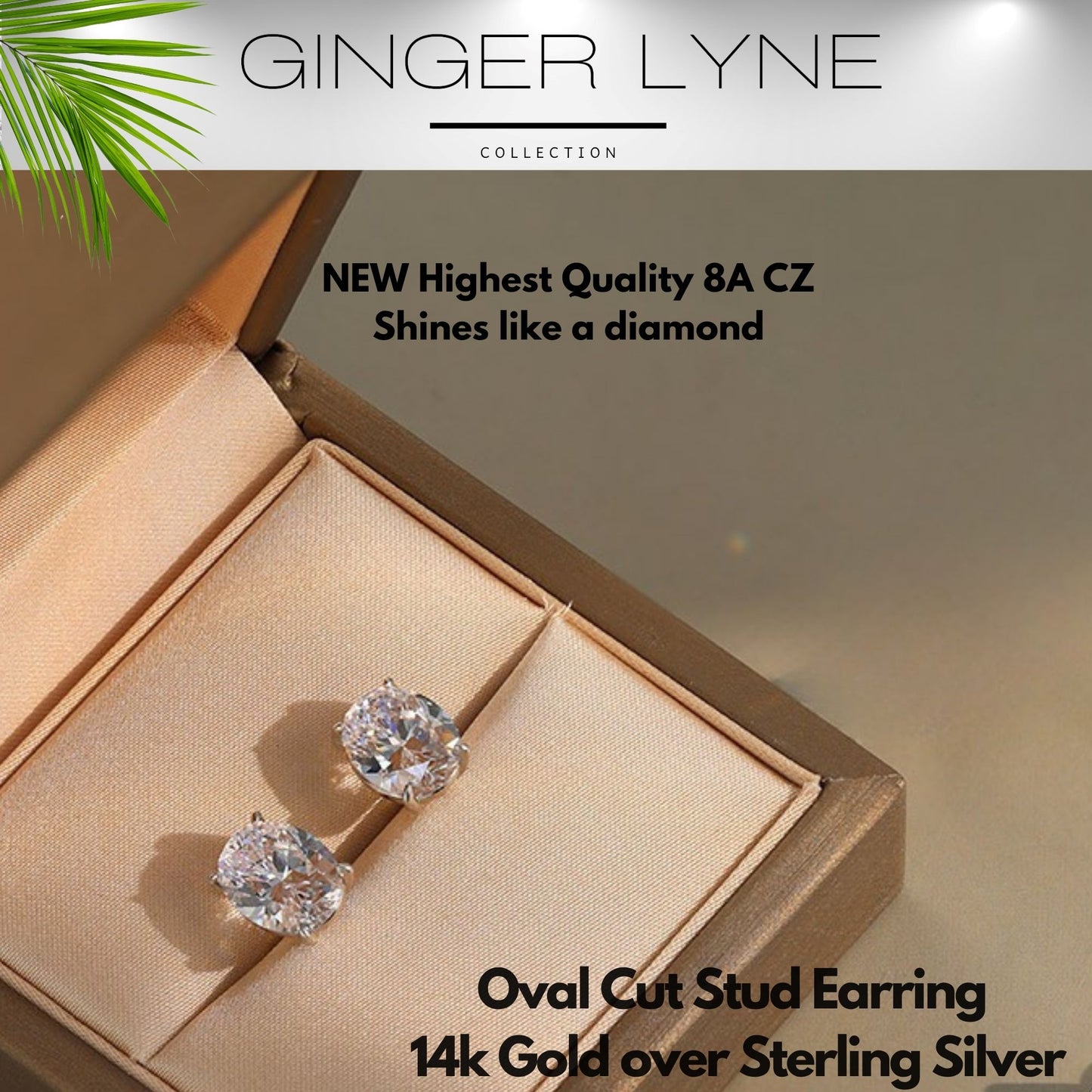 Oval Cut Stud Earrings for Women 5 Ct Simulated Diamond Sterling Silver Ginger Lyne - Gold