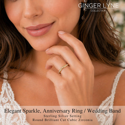 QueenaSterlingSilverWeddingBandforWomenHalfEternityCzAnniversaryRingbyGingerLyneCollection_Gold-ToneSilver-3