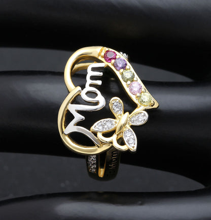 Mom Heart Ring Cz Gold Plated Engraved to Mom With Love Womens Ginger Lyne Collection