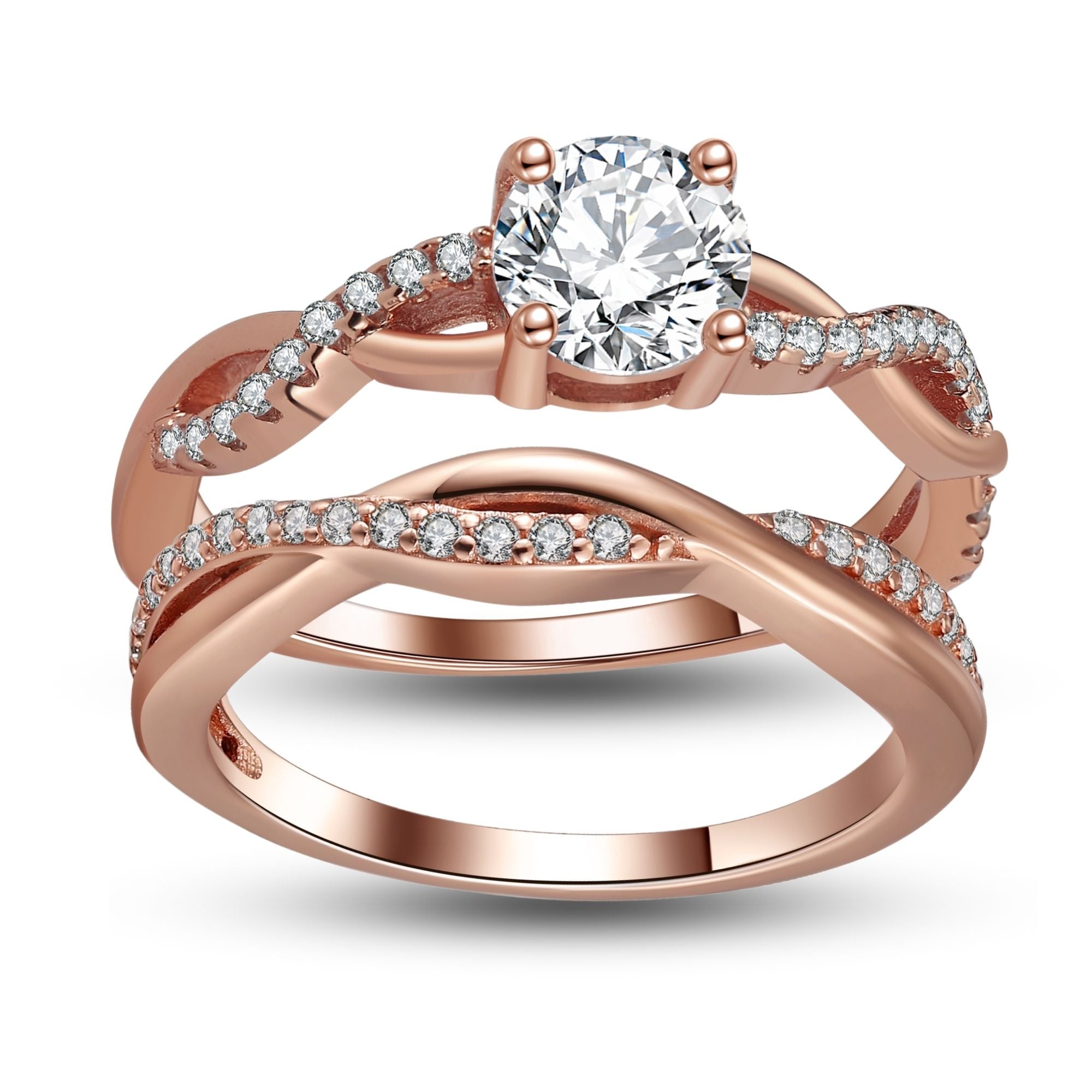 Queena Rose Gold Sterling Cz Bridal Set Engagement Ring for Women Ginger Lyne Collection - Rose Gold/Sterling,9