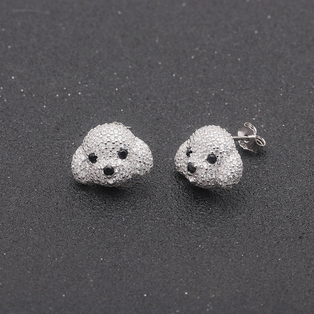 Poodle Maltese Stud Earrings for Women Silver Dog Clear Cz Ginger Lyne Collection