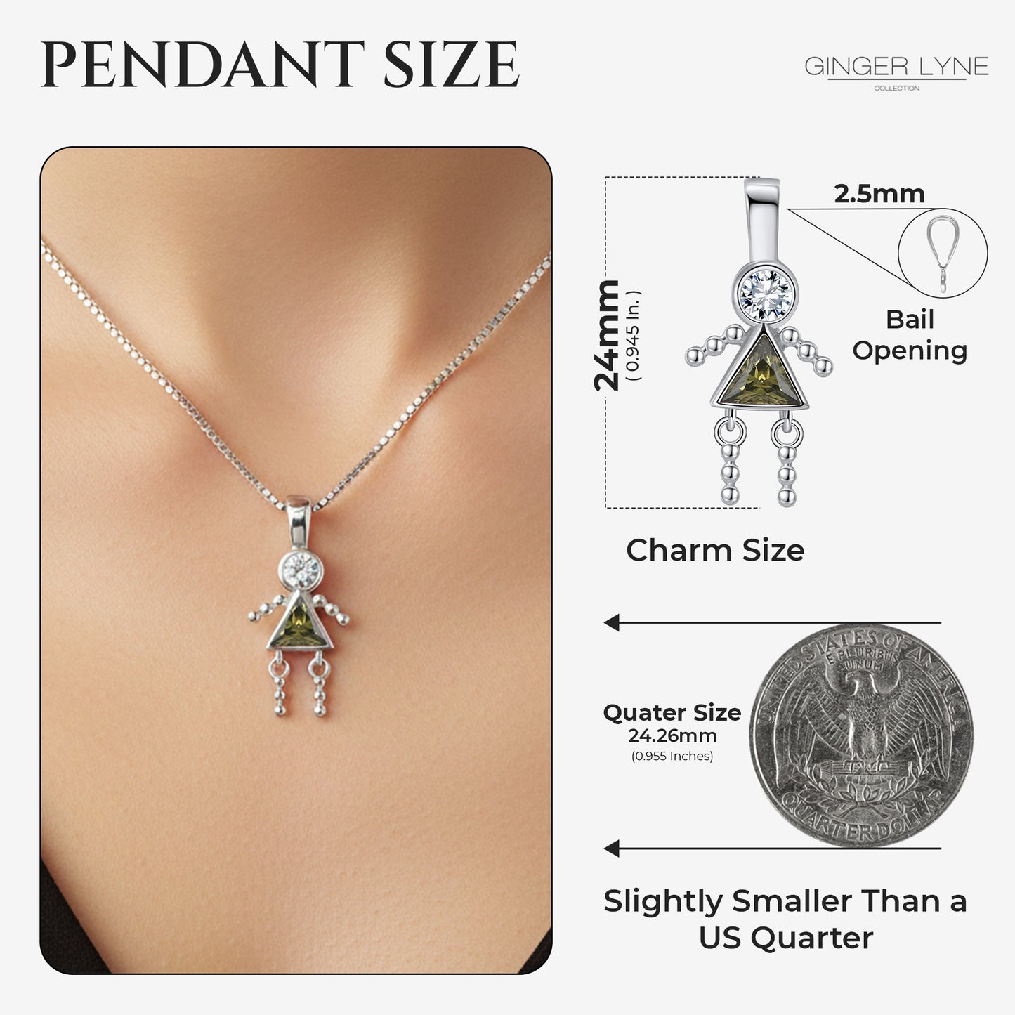 Birthstone Pendant Necklace for Girl Mom or Grandma by Ginger Lyne Sterling Silver CZ Family Birthday Charm - Girl August
