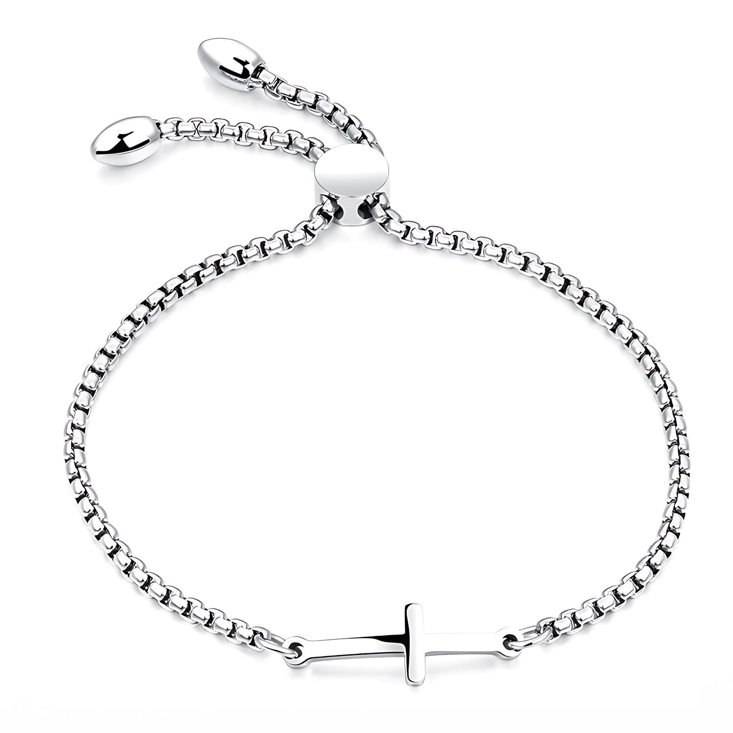 ReligiousCrossBraceletbyGingerLyneAdjustableStainlessSteelChainSilverorGoldFinish_Silver-1