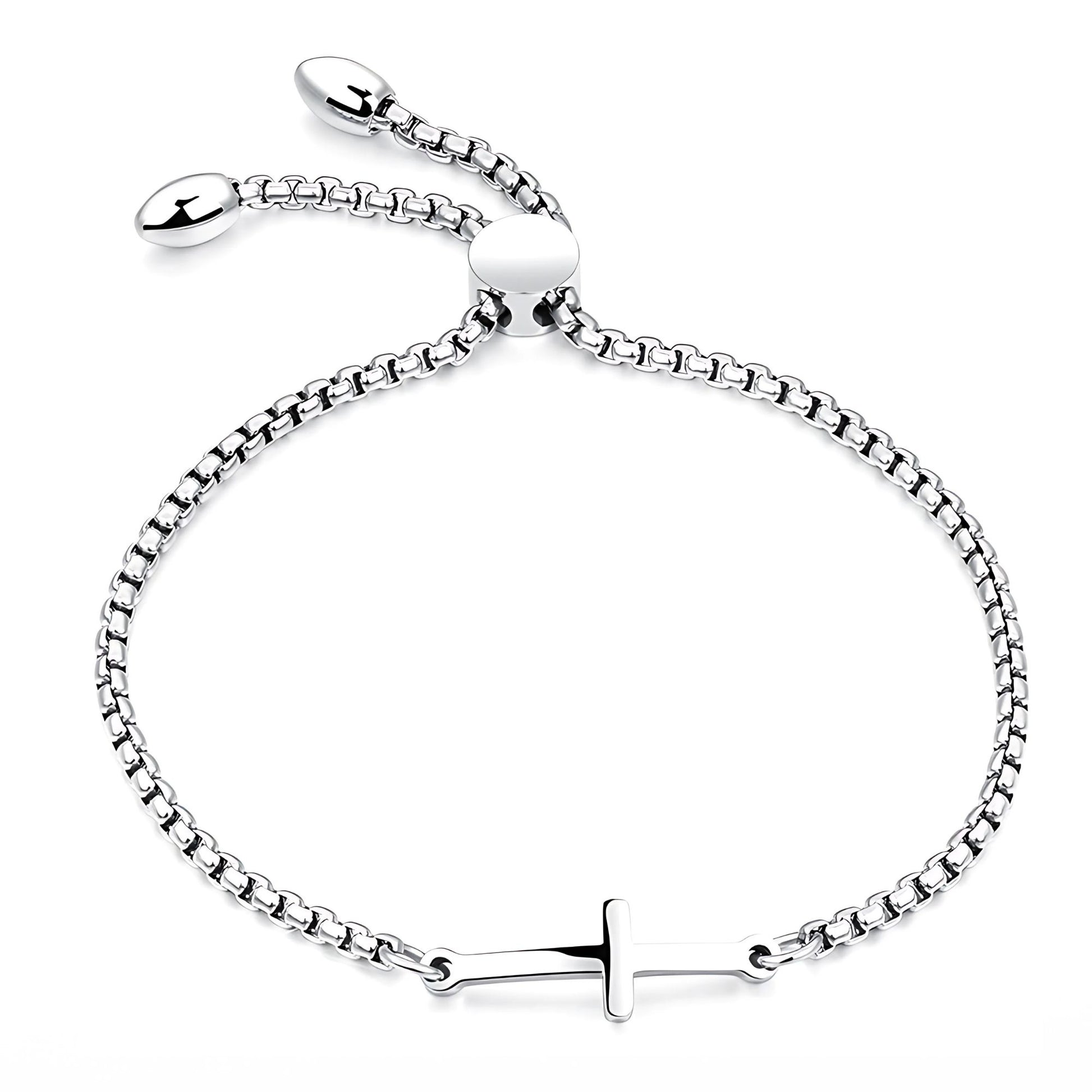 ReligiousCrossBraceletbyGingerLyneAdjustableStainlessSteelChainSilverorGoldFinish_Silver-1