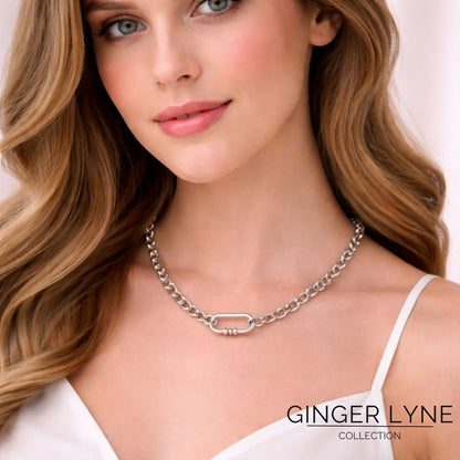 Carabiner Charm Holder Necklace for Women by Ginger Lyne O Chain Silver Stainless Steel 18-20" - Silver-OChain/Rect 3 Bead CH