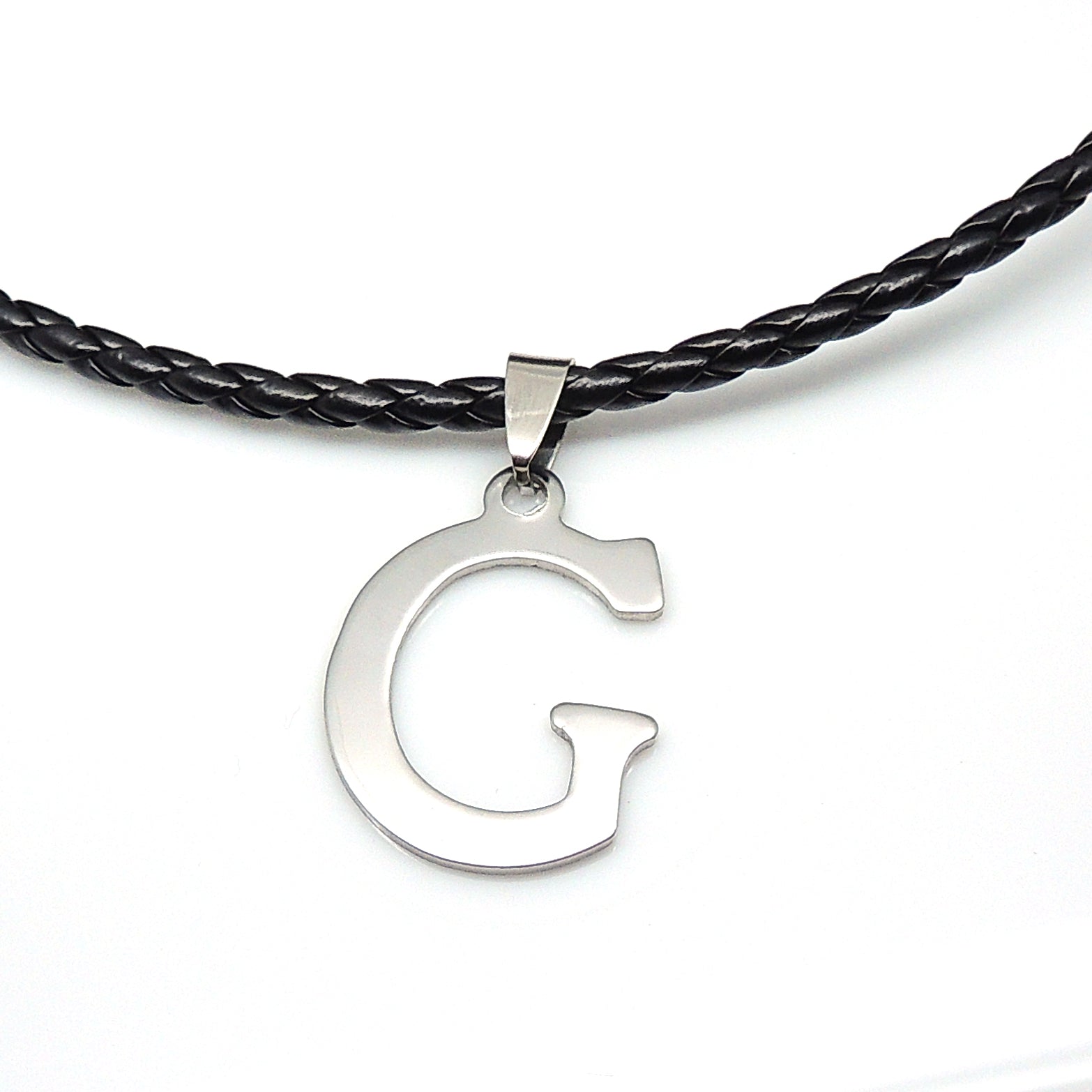Initial Letter Necklace PU Leather Stainless Steel Men Women Ginger Lyne Collection - F