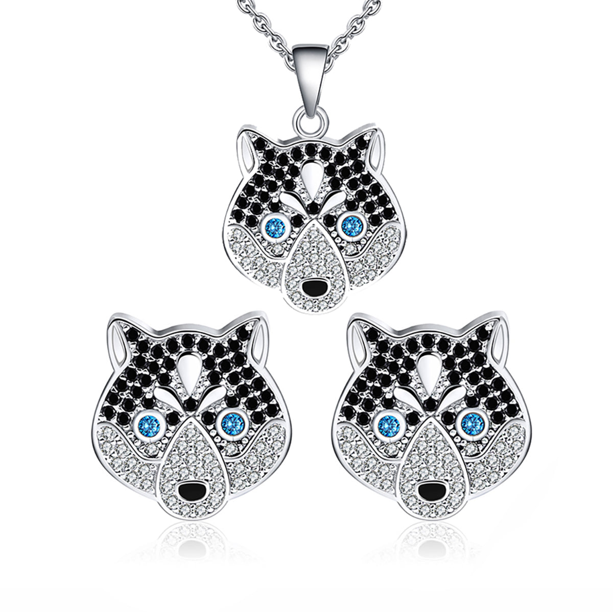 Koko Husky Dog Sterling Silver Necklace for Women Cz Ginger Lyne Collection - Set