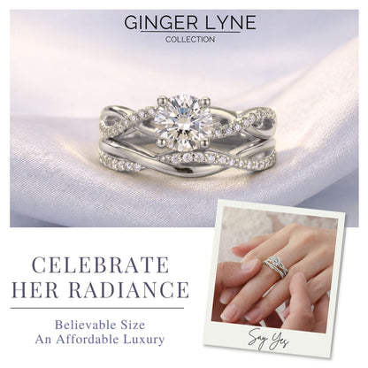 QueenaWeddingRingSetAnniversaryBandEngagementRingforWomenSterlingSterlingCzGingerLyneCollection_WhiteGold/Sterling-5