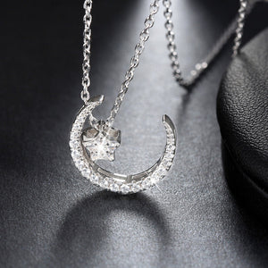 Moon Star Pendant Necklace Women  Sterling Silver Clear Cz Ginger Lyne Collection