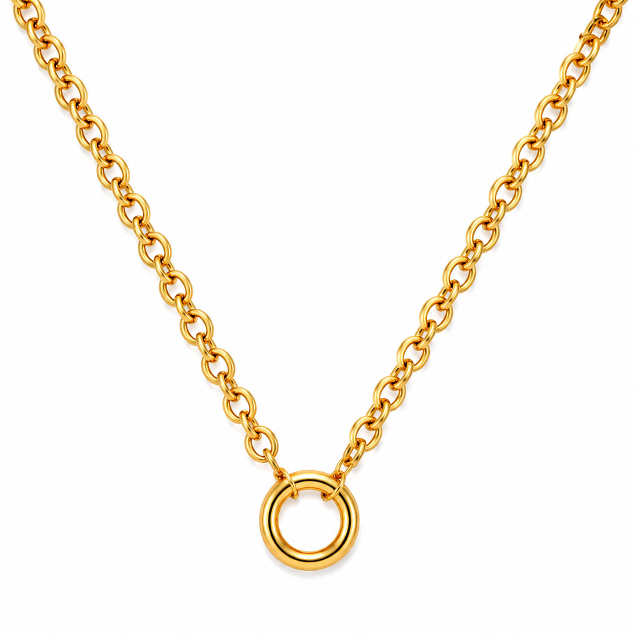 Carabiner Charm Necklace for Women O Link Chain Round Holder Stainless Steel by Ginger Lyne - 14mm/Gold