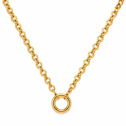 Carabiner Charm Necklace for Women O Link Chain Round Holder Stainless Steel by Ginger Lyne - 14mm/Gold