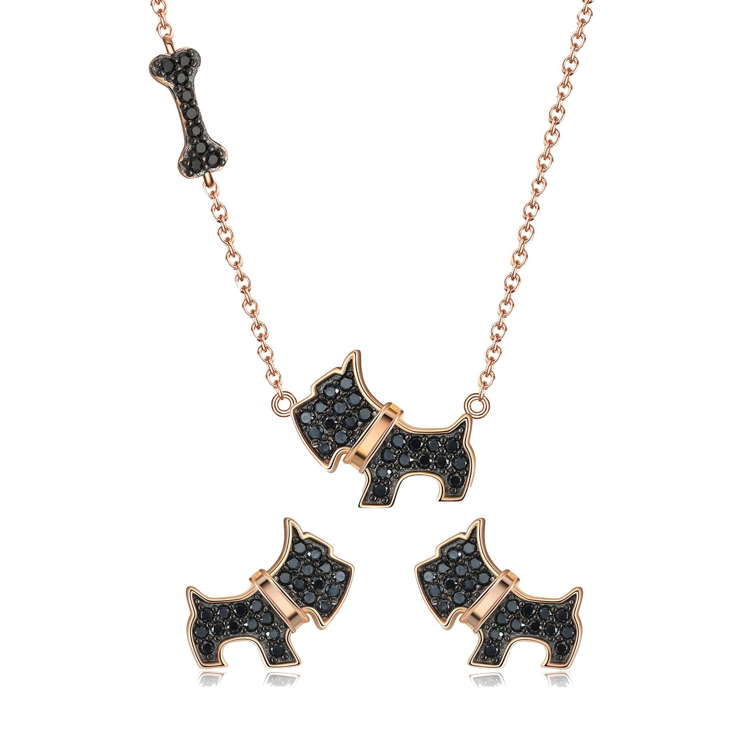 Scottie Dog Bone Earring Necklace Set for Women Sterling Silver Ginger Lyne Collection - Set
