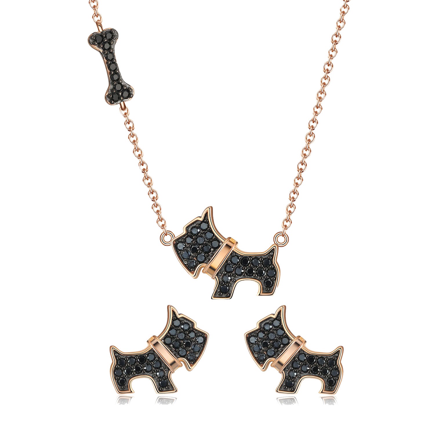 Scottie Dog Bone Earring Necklace Set for Women Sterling Silver Ginger Lyne Collection - Set