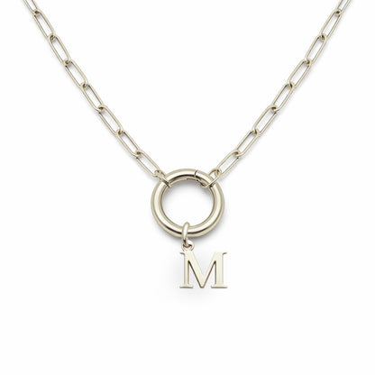 PaperclipLinkCircleCarabinerIntialLetterCharmHolderNecklaceforWomenStainlessSteel20"GingerLyne_Silver-M-1