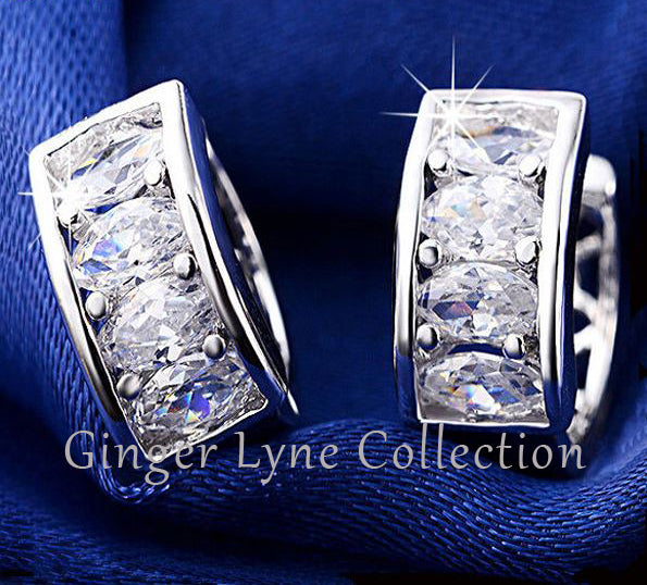 Small Hoop Earrings for Women Marquise Cut Cubic Zirconia Ginger Lyne Collection - Silver