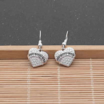 Pit Bull Mom Dog Heart Necklace or Earrings for Women Clear Cubic Zirconia by Ginger Lyne Collection - Earrings