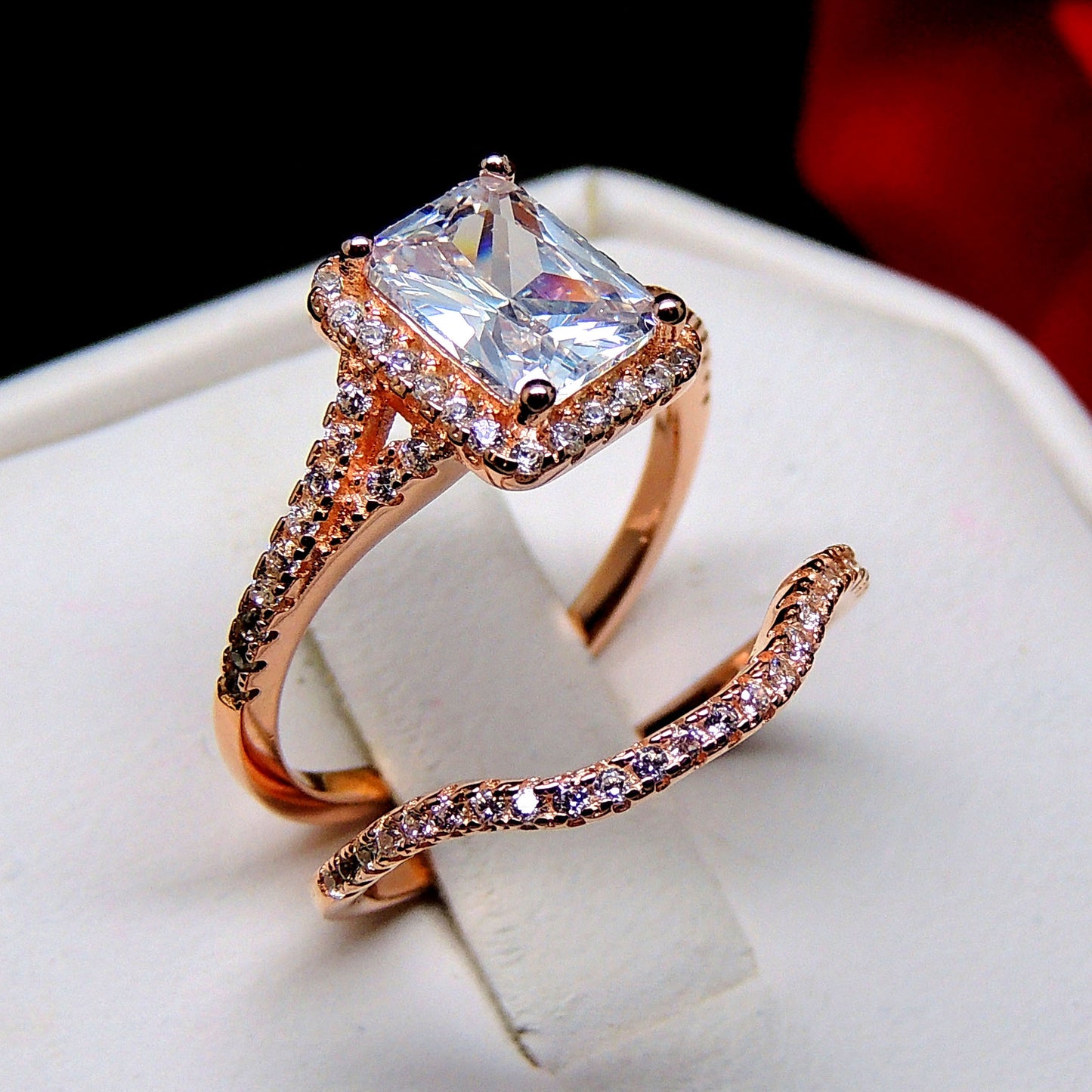 Nancy Bridal Set Rose Gold Sterling Silver Ring Cz Womens Ginger Lyne Collection