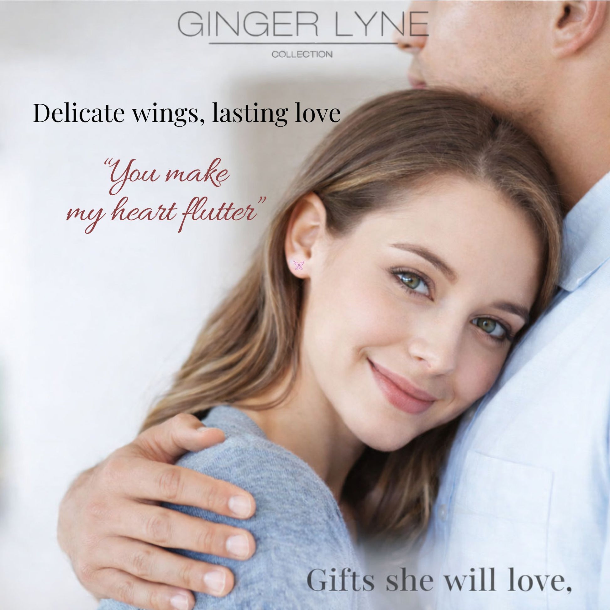 Small Butterfly CZ Solitaire Flat Back Stud Earrings Titanium Body Piercings by Ginger Lyne 2 Sets Post 6mm 8mm - Pink