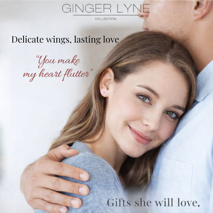 Small Butterfly CZ Solitaire Flat Back Stud Earrings Titanium Body Piercings by Ginger Lyne 2 Sets Post 6mm 8mm - Pink