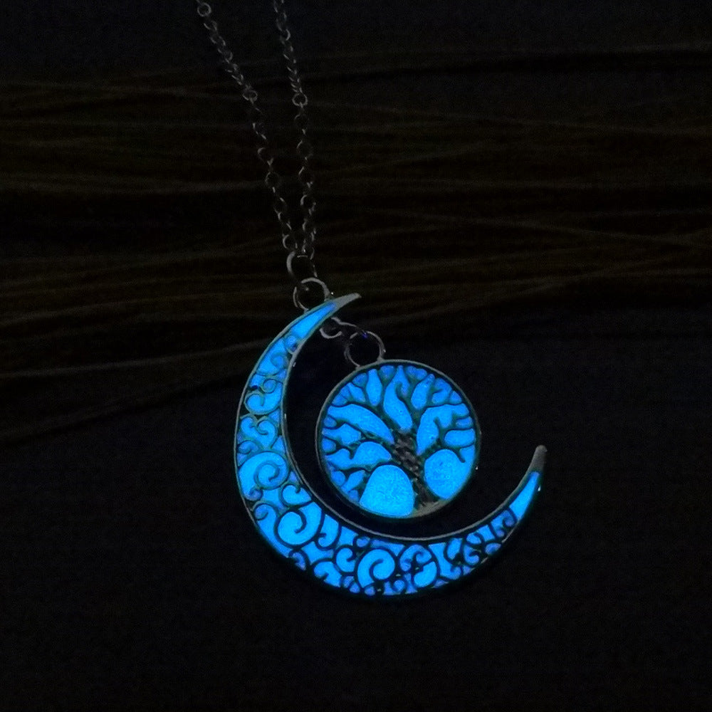 Glow in Dark Moon Tree of Life Pendant Chain Necklace Women Ginger Lyne Collection