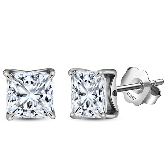 Princess Cut Stud Earrings for Women 2.5ct Simulated Diamond Sterling Silver Ginger Lyne