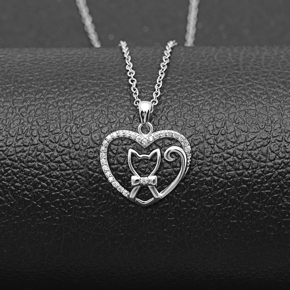 Ginger Lyne Collection Sterling Silver Cz Kitty Cat Pendant Necklace for Women