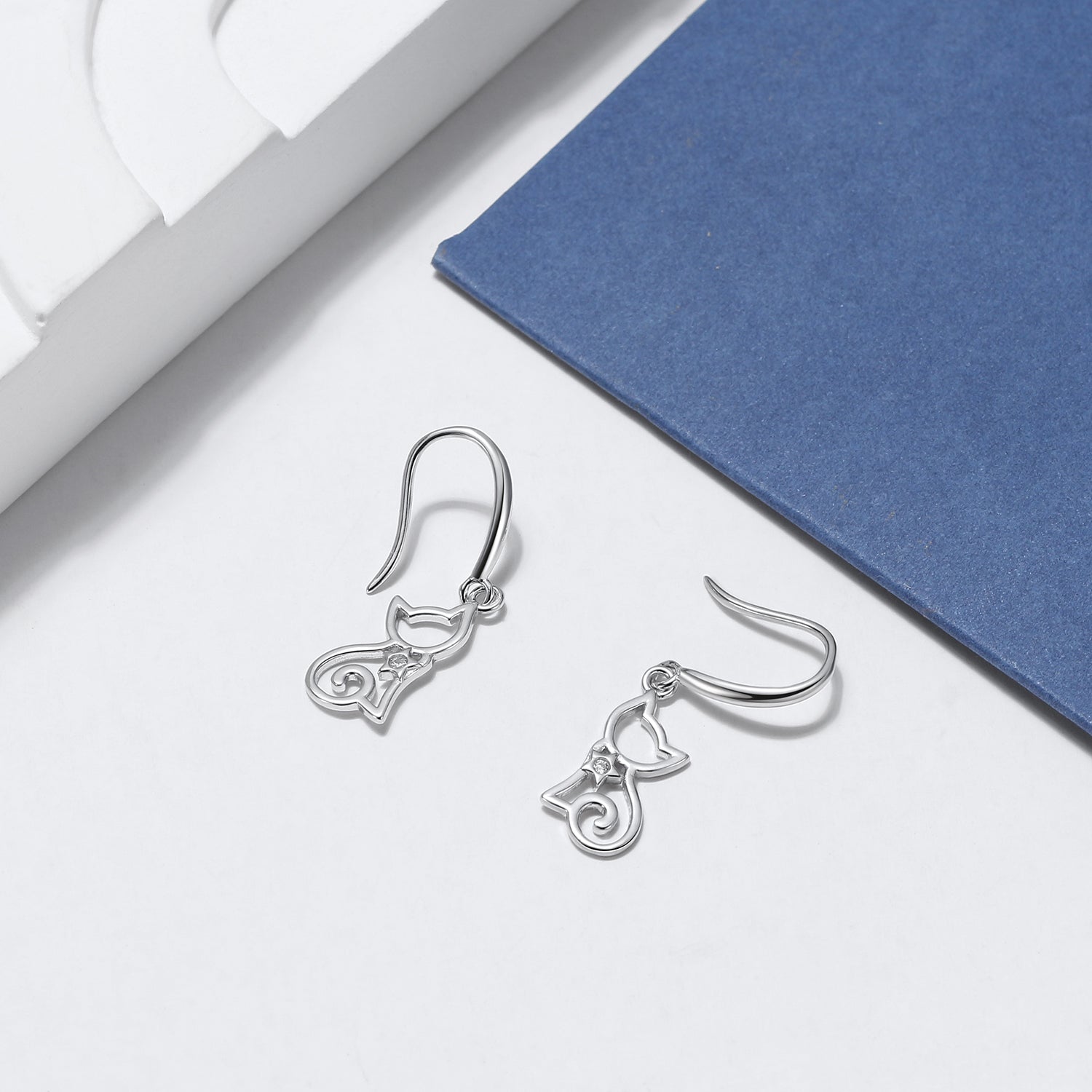 Kitty Cat Hook Dangle Earrings for Women Sterling Silver Ginger Lyne Collection - Silver