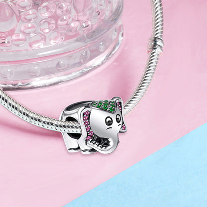 Elephant Charm European Bead Pink Green CZ Sterling Silver Ginger Lyne Collection