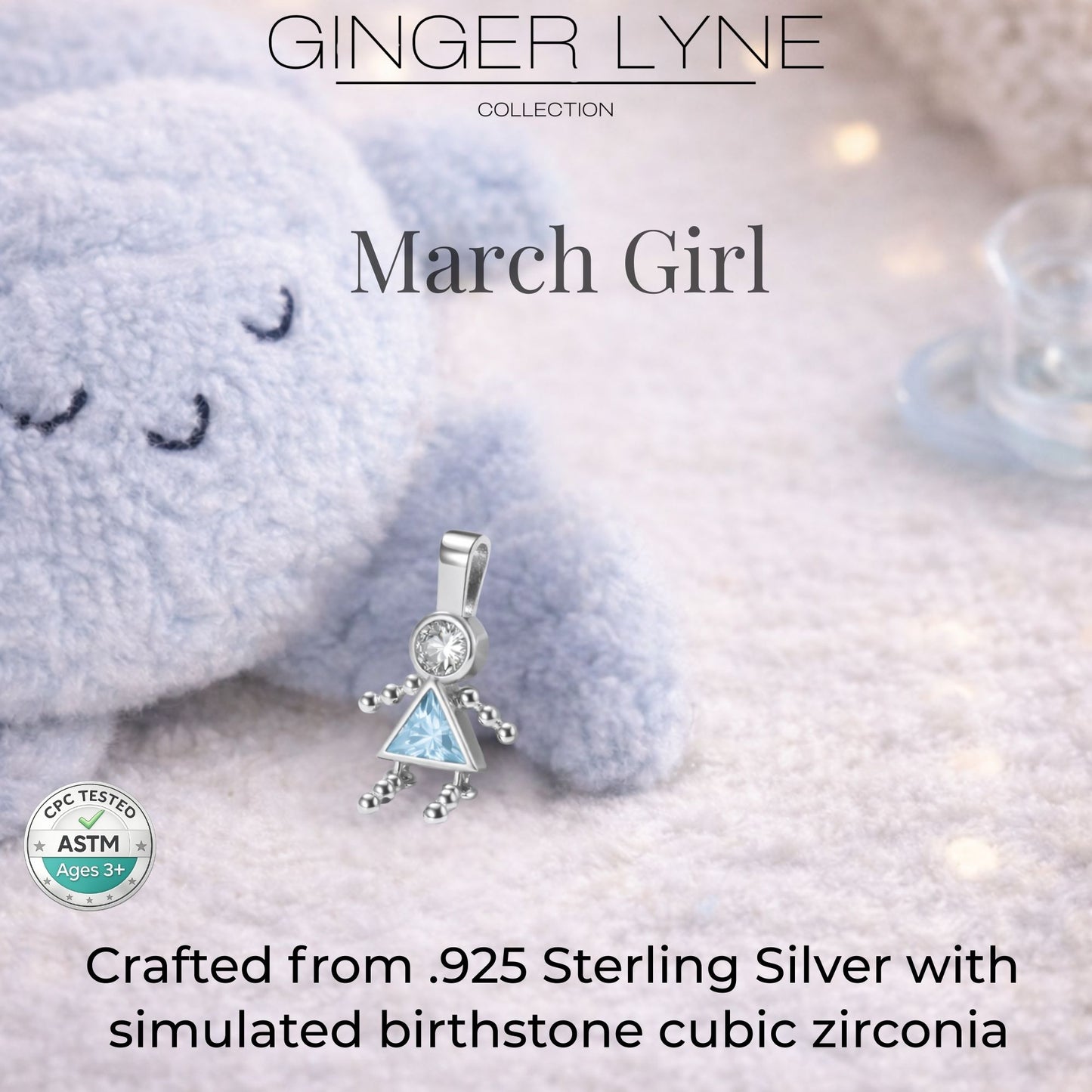 Baby Girl Birthstone Charm Children Pendants for Mom or Grandma Necklace by Ginger Lyne CZ Sterling Silver - Girl March