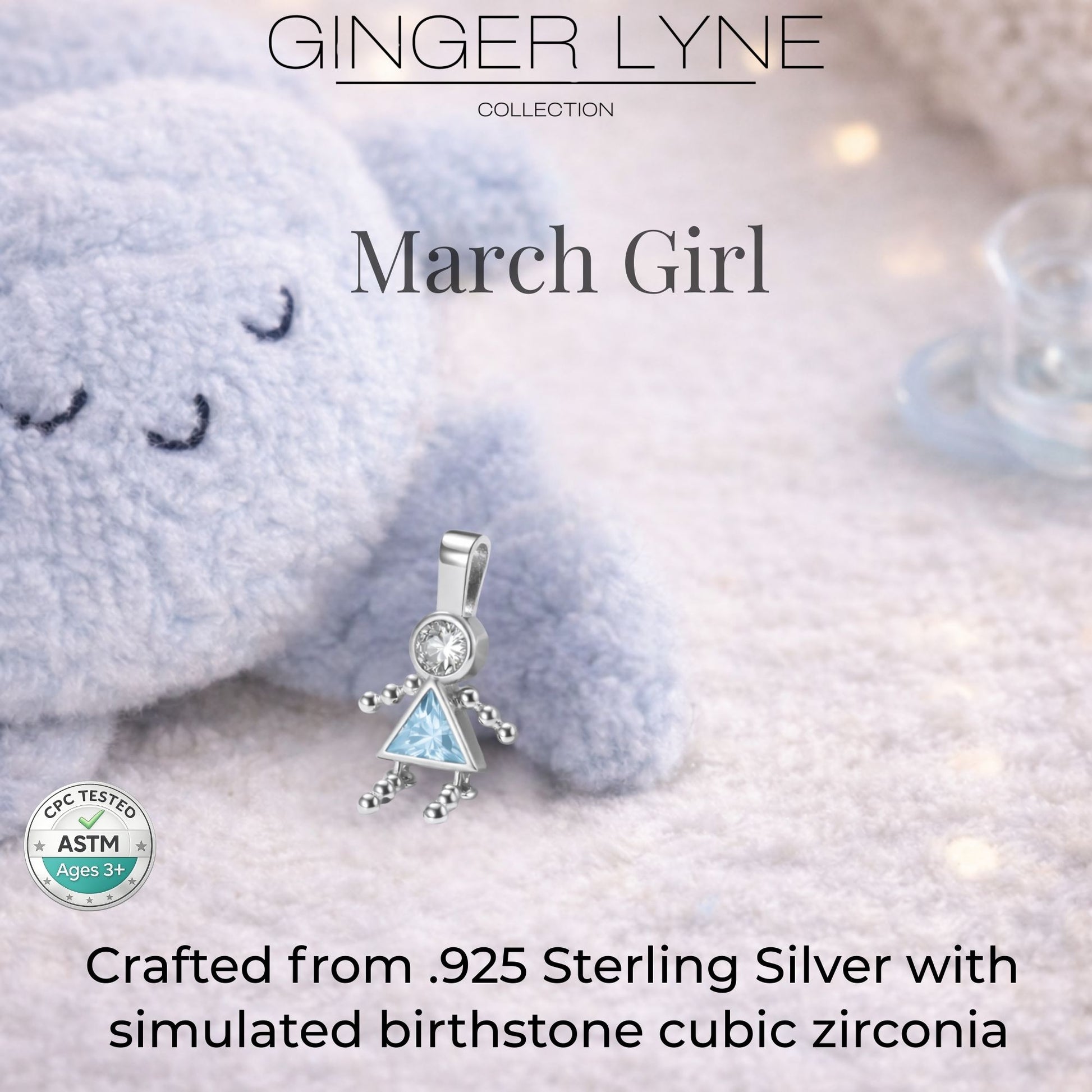 Baby Girl Birthstone Charm Children Pendants for Mom or Grandma Necklace by Ginger Lyne CZ Sterling Silver - Girl March