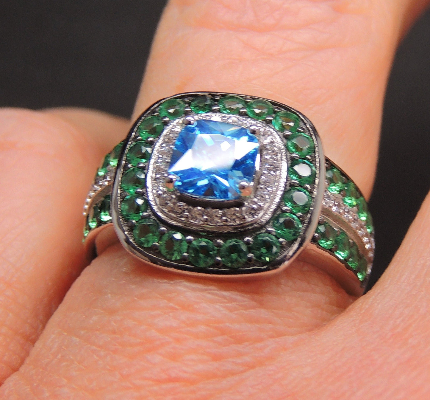 Hollie Statement Ring Halo Green Blue Cz Sterling Silver Womens Ginger Lyne Collection Size 6