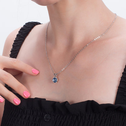 Round Pendant Necklace for Women Blue Cz Sterling Silver Women Ginger Lyne Collection