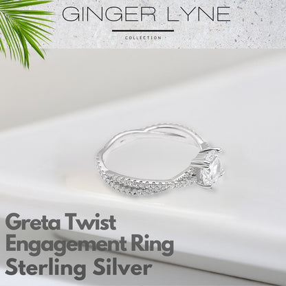 Greta Engagement Ring Sterling Silver Twist Clear Cz Women Ginger Lyne Collection