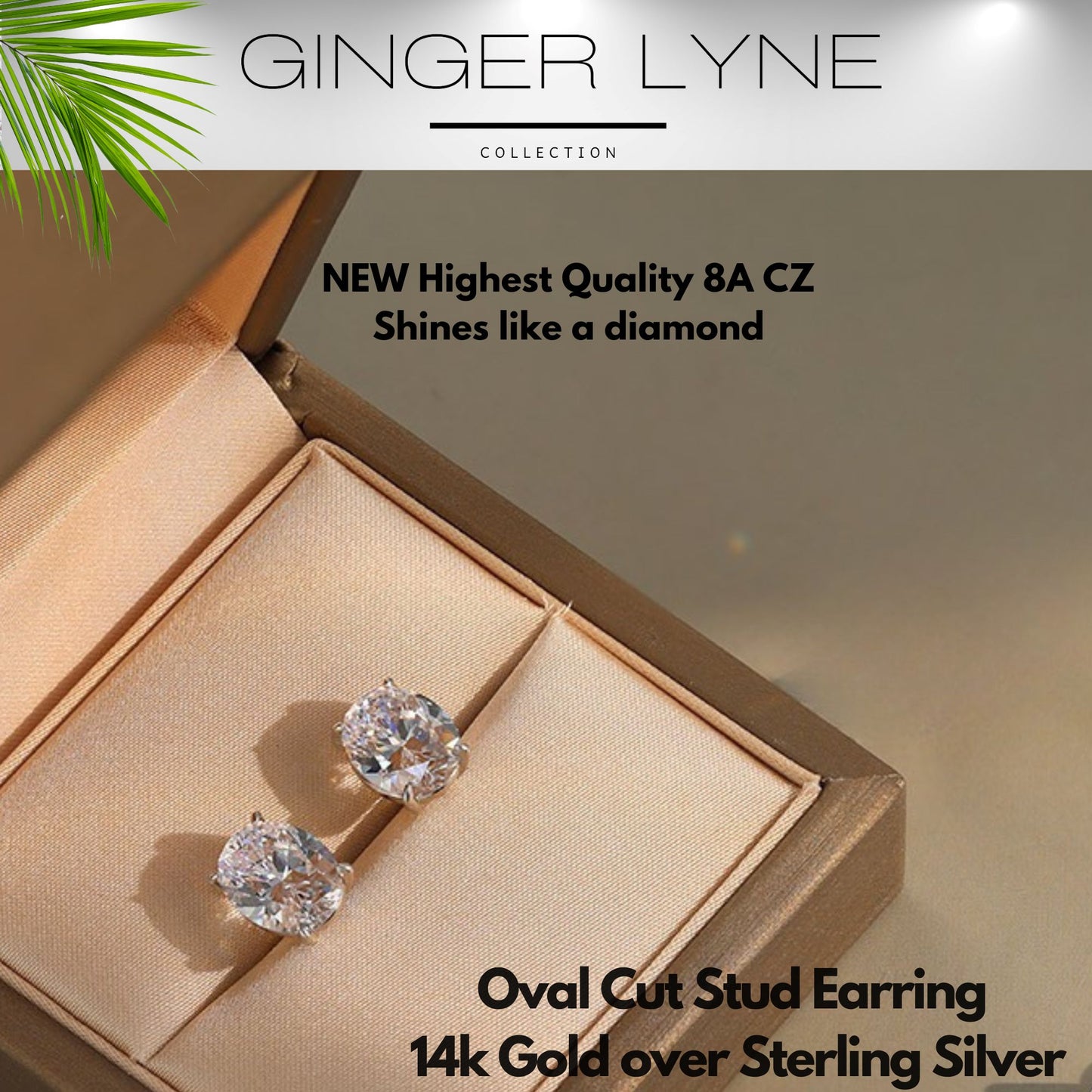 Oval Cut Stud Earrings for Women .86 Ct Simulated Diamond Sterling Silver Ginger Lyne - Gold